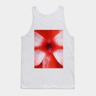 closeup macro photography of bright red and white dahlia bloom Tank Top